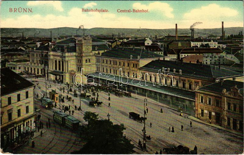 1909 Brno, Brünn; Bahnhofsplatz / railway station, trams (EK)