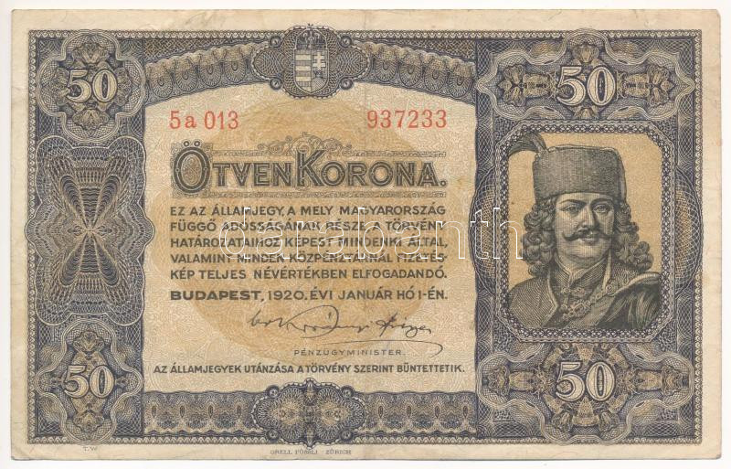 1920. 50K 'Orell Füssli Zürich' nyomdahely jelöléssel T:F Adamo K25