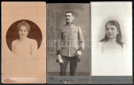 cca 1890 Ámon Károly és testvére Ámon Margit 3 db kabinetfotó 11x21 cm