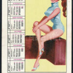 1971 Játékkártyagyár és Nyomda Budapest, pin-up grafikákkal illusztrált kártyanaptár, kétoldalas, 10,5x6,5 cm - Image 2