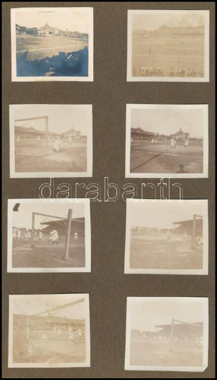 1916 FTC-Slavia mérkőzés felvételei, 16 db albumlapra ragasztott fotó, 6×6 cm