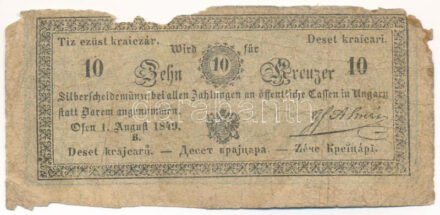 1849. 10kr 'Almásy' T:VG,G Hungary 1849. 10 Krajczár 'Almásy' C:VG,G Adamo G101