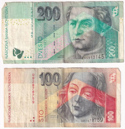 Szlovákia 2001. 20K + 2002. 200K + 2004. 100K + 2005. 50K T:F folt Slovakia 2001. 20 Korun + 2002. 200 Korun + 2004. 100 Korun + 2005. 50 Korun C:F spot