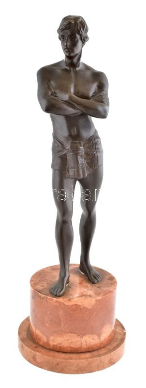 Lajos Werkner (1883-1943): Az olimpikon ember. Bronz, márvány talapzat. Jelzés nélkül. m: 43 cm kétszeres olimpiai bajnok kardvívó. 1905-től a Műegyetemi AFC, 1906-tól a Nemzeti Vívó Club kardvívója volt. Öt alkalommal szerepelt a