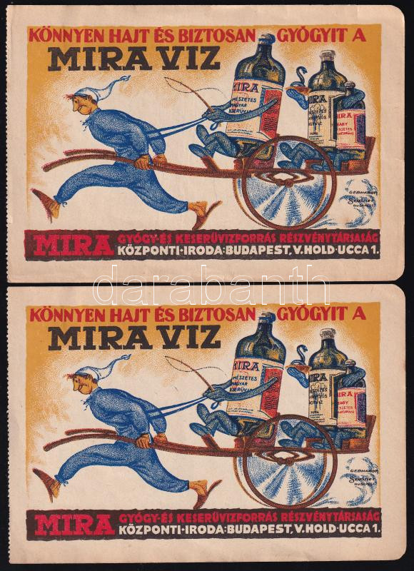 Mira víz, hashajtó reklám lap kettő 16x10 cm
