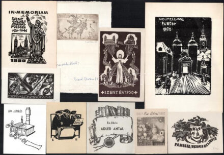 10 db vegyes ex libris, kisgrafika, jelzettek