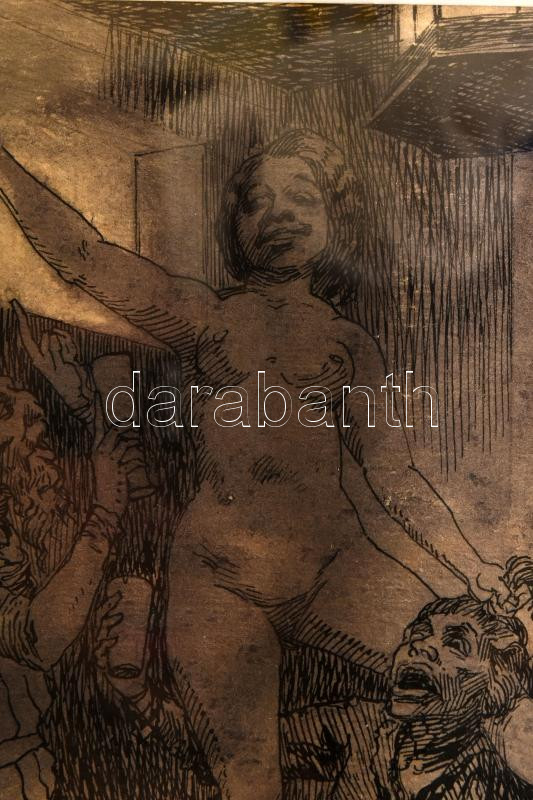 Tichy Gyula (1879-1920): Tivornya. Tus, papír, jelzés nélkül, jobbra lent datált (1904), hátoldalán Tichy Kálmánné igazolásával. 22x15 cm. Üvegezett fakeretben. / Gyula Tichy (1879-1920): Party. Ink on paper, unsigned, dated lower - Image 2