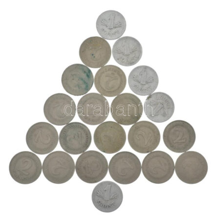 1949-1950. 1Ft Al 'Rákosi-címer' (5db) + 1950-1952. 2Ft Cu-Ni 'Rákosi-címer' (8db) + 1957-1966. 2Ft Cu-Ni 'Kádár-címer' (9db) T:XF-F Adamo F6.1, F7.1, F7.2, F7.3