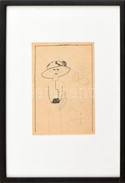 Tichy Gyula (1879-1920): Kalapos hölgy (szecessziós tanulmányrajz). Tus, ceruza, papír, jelzés nélkül, 15,5x11 cm. Üvegezett fakeretben. Kiállítva: Art&Antique Budapest, 2022. Reprodukálva a MissionArt Galéria honlapján: