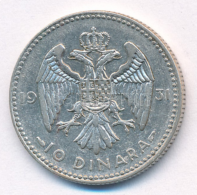 Jugoszlávia 1931. 10D Ag 'I. Sándor' T:XF,VF Yugoslavia 1931. 10 Dinara Ag 'Alexander I' C:XF,VF Krause KM#10 - Image 2