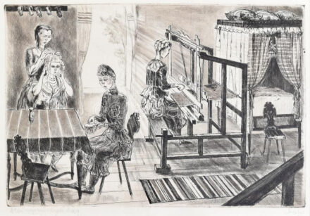 Major János (1934-2008): Decsi népművészeti ház. Rézkarc, papír, jelzett, 19x29 cm. Üvegezett fakeretben. / etching on paper, signed, framed
