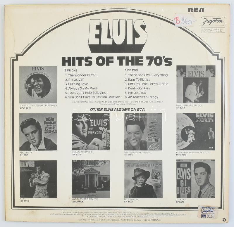 Elvis Presley Hits of the 70's LP vinyl, Yugoton, kis kopás a tokon - Image 2