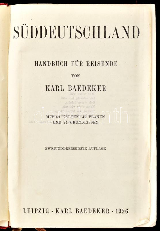 2 db Baedekker: Süddeutschland, 1926. Sérült gerinccel, + Schweiz 1927. Szakadk, kijáró térképekkel - Image 2