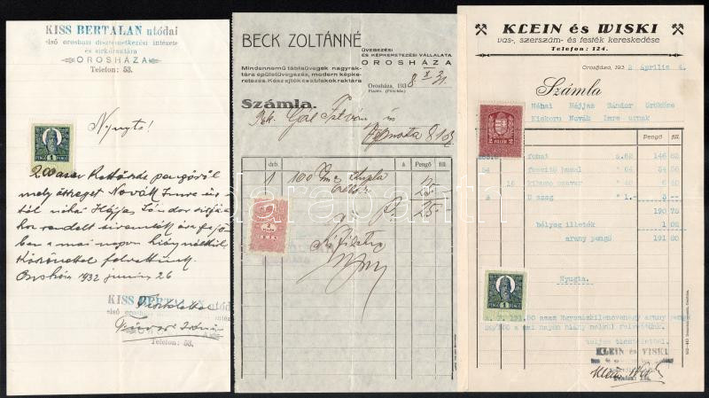 cca 1930 6 db Orosházi fejléces számla