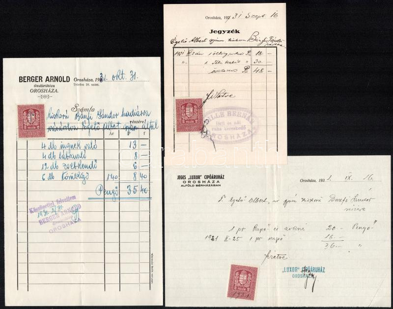 cca 1930 6 db Orosházi fejléces számla - Image 2