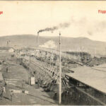 1910 Tatabánya, bánya látképe, függő sínpálya, iparvsút