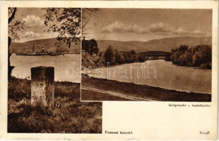 1939 Szob, Ipoly részlet a határhíddal, Trianoni határkő / Hungarian-Slovakian border after the Treaty of Trianon (EK)