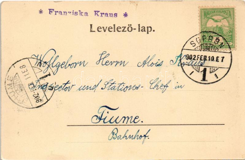 1902 Sopron, Oedenburg; Kossuth út, Kossuth út feldíszített magyar címeres villamossal, lovaskocsi. Kummert L. kiadása - Image 2