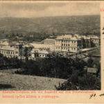 1898 (Vorläufer) Budapest II. Cs. és kir. gyalogsági kadétiskola, intézeti épület, kilátás a Svábhegyre (vágott / cut)