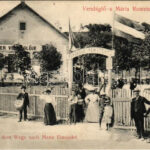 1908 Budapest II. Hűvösvölgy, Wippner vendéglője a remetéhez a Mária Remetei úton, magyar zászló (Rb)