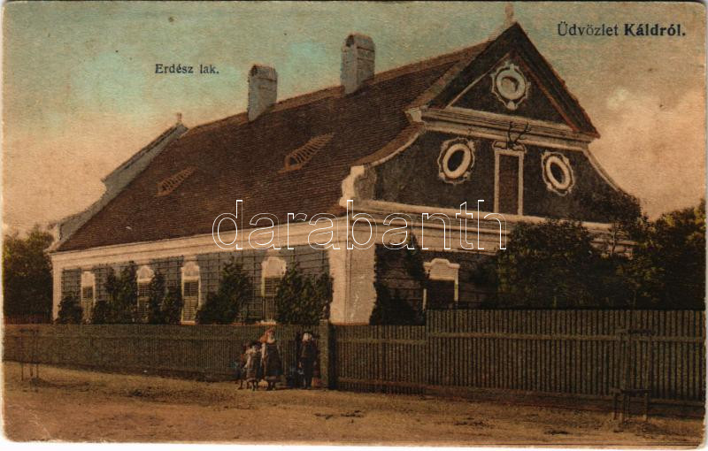 1909 Káld (Sárvár), erdész lak (Káldy kastély). Divald Károly fia (ázott / wet damage)