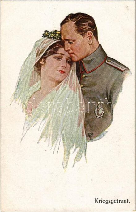 Kriegsgetraut / WWI German military art postcard, soldier's wife. S.V.D. No. 4247. artist signed