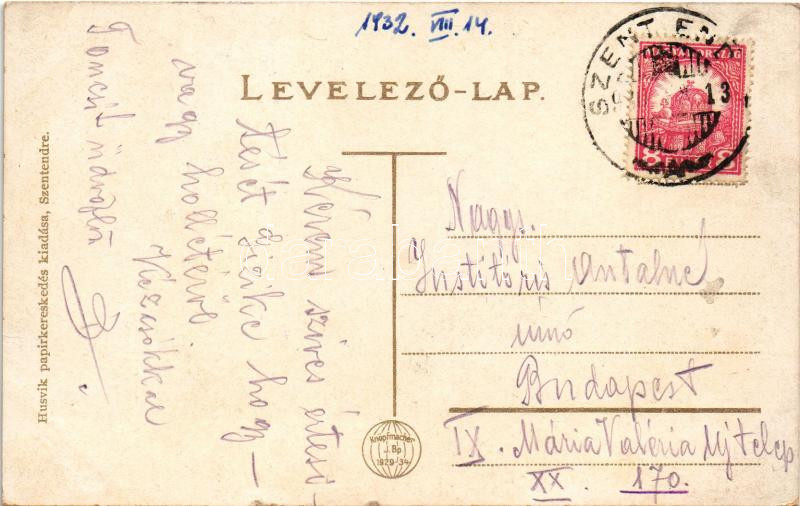 1932 Szentendre, Fő tér, Heller László üzlete, Korona szálloda, Dreher sörraktár. Husvik kiadása - Image 2