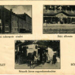 1928 Bük, Cukorgyár, vasútállomás (a kibővítés utáni de még a Déli Vasút állomásaira jellemző vakolatlan nyerstégla fallal), Németh János vegyeskereskedő üzlete (EK)