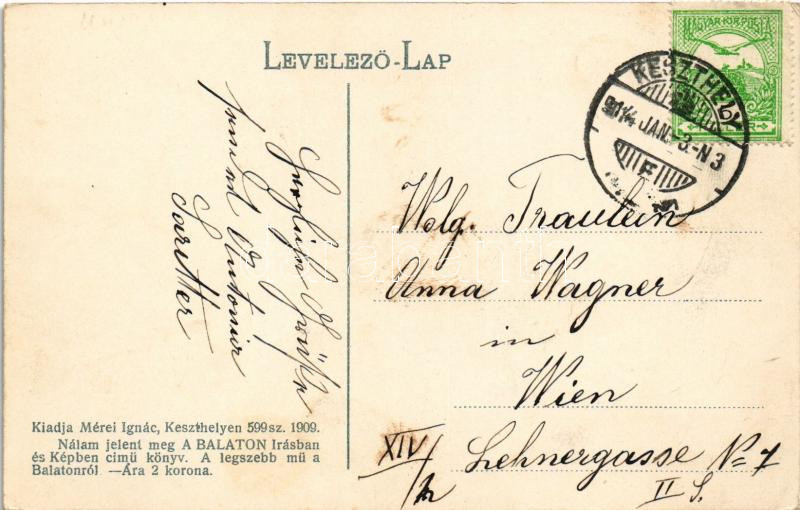 1914 Keszthely, Balaton szálloda és sétány. Mérei Ignác 599. 1909. - Image 2