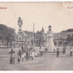 1910 Dunaföldvár, Erzsébet tér, templom, szobrok. Schwendtner Ferenc kiadása