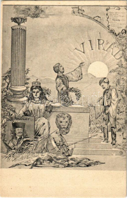 II. Rákóczi Ferenc szecessziós emléklap. Schwarz J. kiadása / Art Nouveau, floral
