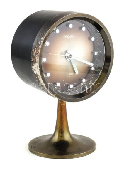 Rhythm mechanikus japán design asztalióra, ébresztős, kis kopásokkal, m: 18 cm