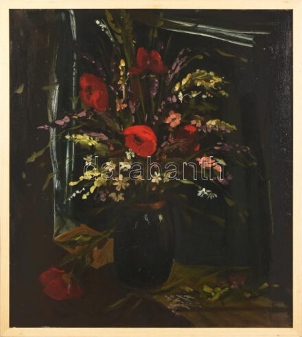 Baász Imre (1941-1991): Csendélet, 1975. Olaj, karton. Jelezve jobbra középen. Fakeretben. 77,5×69 cm. / oil on cardboard, signed, framed