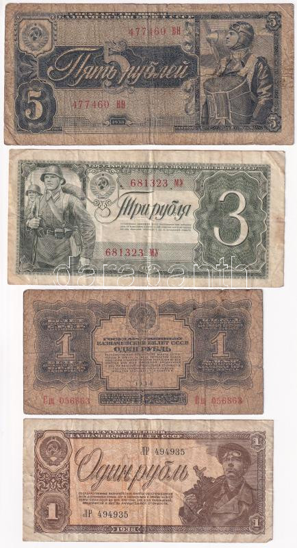 Szovjetunió 1934. 1R + 1938. 1R + 3R + 5R T:F,VG folt, szakadás Soviet Union 1934. 1 Ruble + 1938. 1 Ruble + 3 Rubles + 5 Rubles C:F,VG spot, tear
