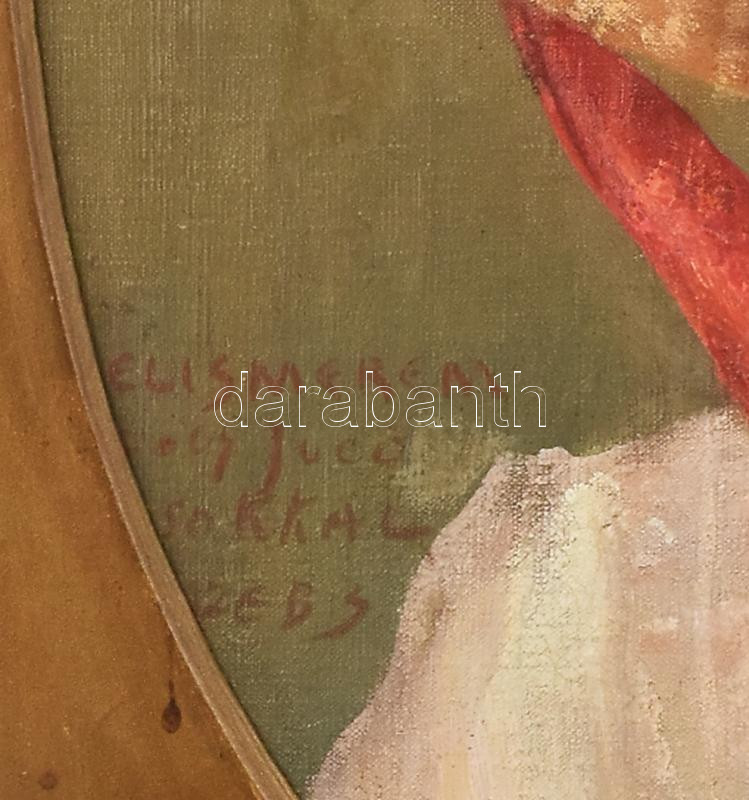 XX. sz. elején működött magyar festő: Kalapos hölgy portréja, 1909. Olaj, vászon. Jelzés nélkül. Balra lent Restaurált. Paszpartuban. 57,5×46,5 cm. / Hungarian painter: Lady in hat, 1909. Oil on canvas, unsigned. Restored. - Image 4