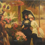 Jelzés nélkül: Virágáruslány. Olaj, vászon. Kissé sérült. 73×57 cm.