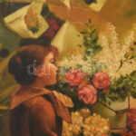 Jelzés nélkül: Virágáruslány. Olaj, vászon. Kissé sérült. 73×57 cm. - Image 3