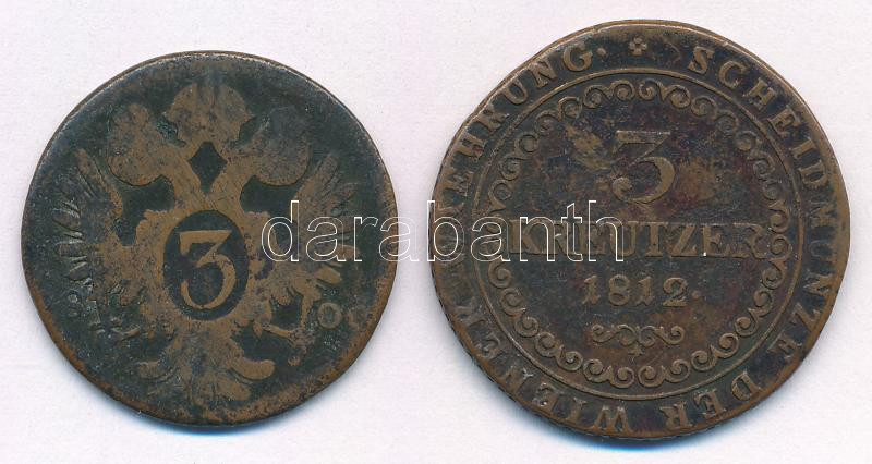 1800. 3kr Cu 'I. Ferenc' + 1812B 3kr Cu 'I. Ferenc' Körmöcbánya T:VF,F patina - Image 2