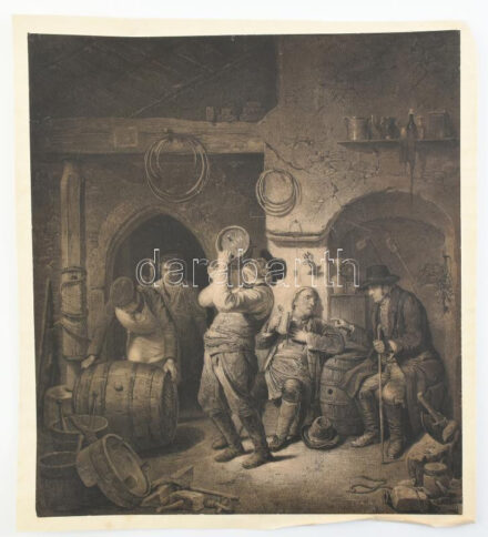 Borozgatók. Litográfia, papír, jelzés nélkül. Sérült. 37x33 cm.