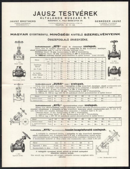 1934 A Jausz testvérek képes szerelvény katalógusa, ismertetője 2 db