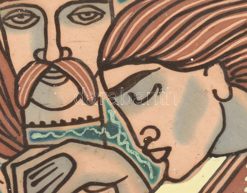Szovjetunió, 1970 körül, folklór kerámia dísztányér, muzsikusok, jelzett: KC Abbib etikettel. Hibátlan, d: 36 cm - Image 3