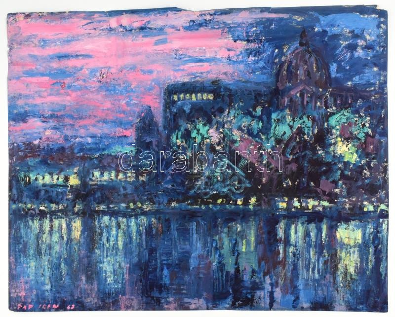 Pap Irén (1907-1979): Budai vár, 1963. Olaj, papír, jelzett. Lap széle kissé sérült, 60x72,5 cm