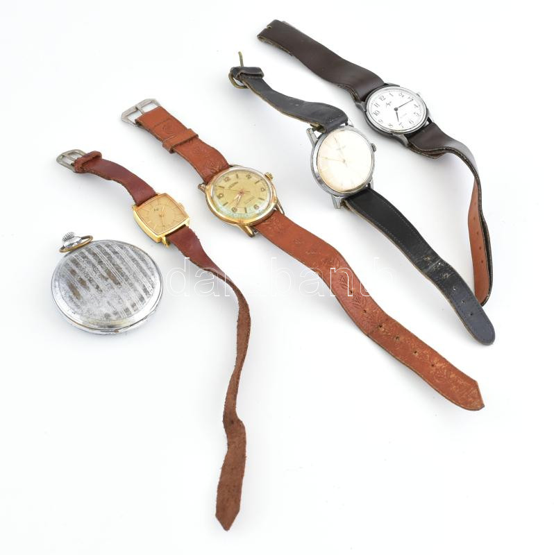 Vegyes óra tétel: 4 db szovjet karóra + 1 db zsebóra. Vegyes állapotban, közte működőek.