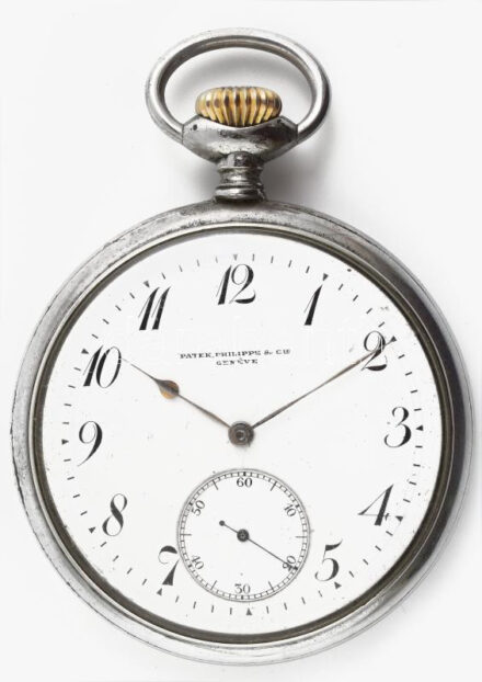 Patek Philippe zsebóra, XX. sz. eleje. Másodpercmutatós, szép számlappal, fém tokkal. Működő, jó állapotban, d: 53 mm / Patek Philippe pocket watch with metal case, in working, good condition