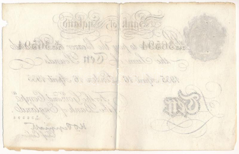 Nagy-Britannia 1935. 10P 'K145 36594' T:F szakadás, kis anyaghiány Great Britain 1935. 10 Pounds 'K145 36594' C:F tear, small material error Krause P#336 - Image 2
