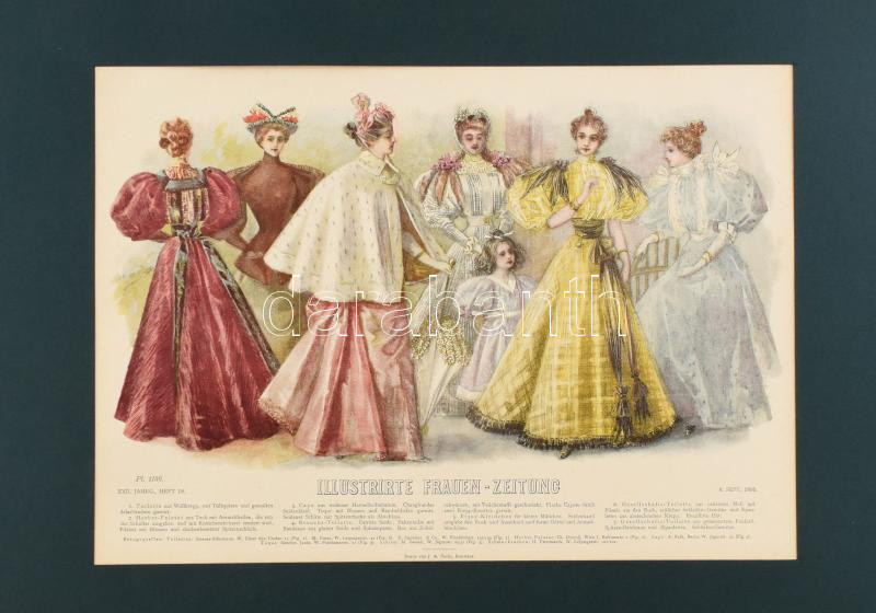 1895 Illustrierte Frauen Zeitung női divat kép paszpartuban 37x26 cm