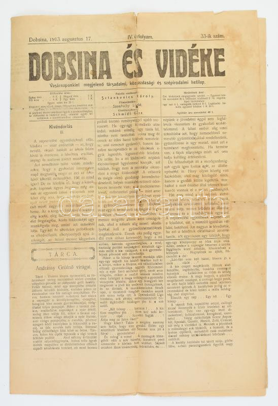 1913 Dobsina, Dobsina és Vidéke IV. évfolyamának 33. száma, 4p