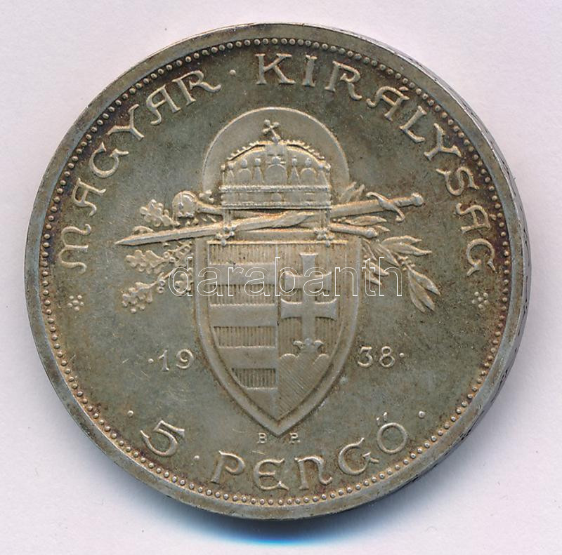 1938. 5P Ag 'Szent István' T:XF patina Adamo P8.1 - Image 2