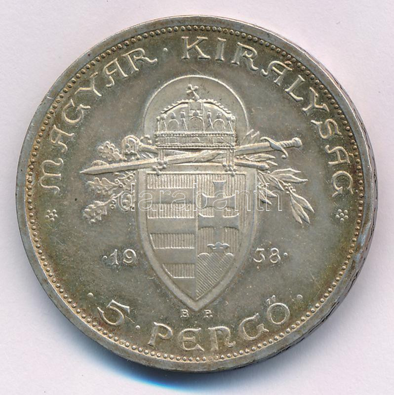 1938. 5P Ag 'Szent István' T:AU patina, kis ph Adamo P8.1 - Image 2