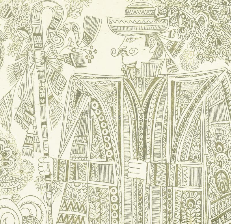 Kass János (1927-2010): Alakok magyar népviseletben, rézkarc, papír, jelzés nélkül, minimális foltokkal, üvegezett fakeretben. 15×14,5 cm - Image 2